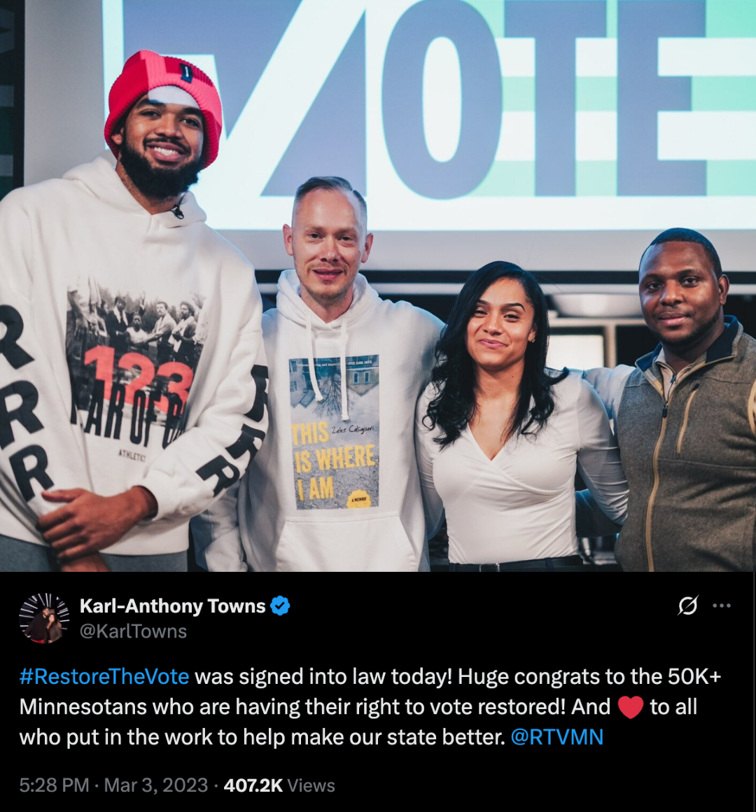 Karl-Anthony Towns: Restore the Vote MN Advocacy